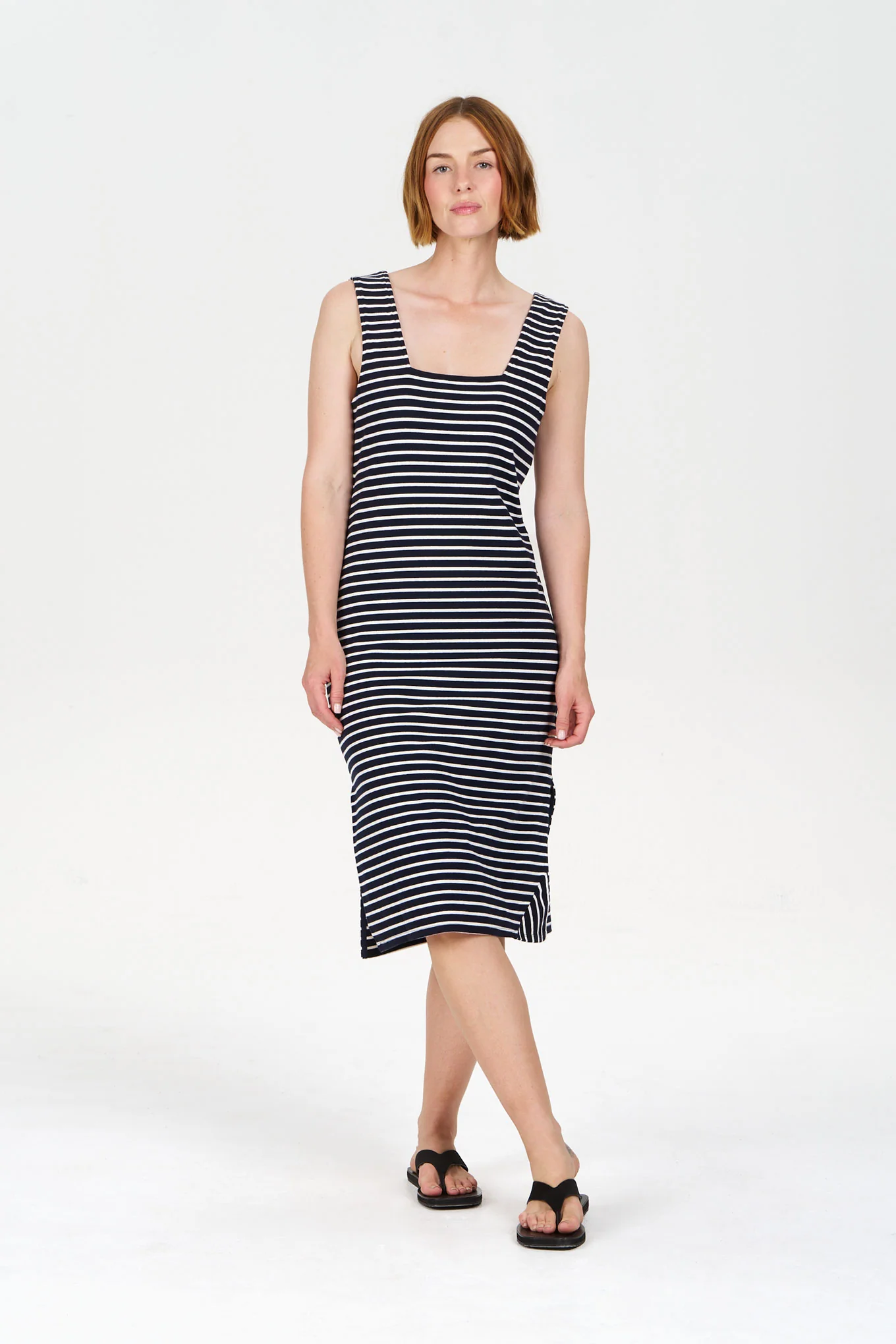 BESSETTE Organic Cotton Dress - Navy Stripe - Image 2