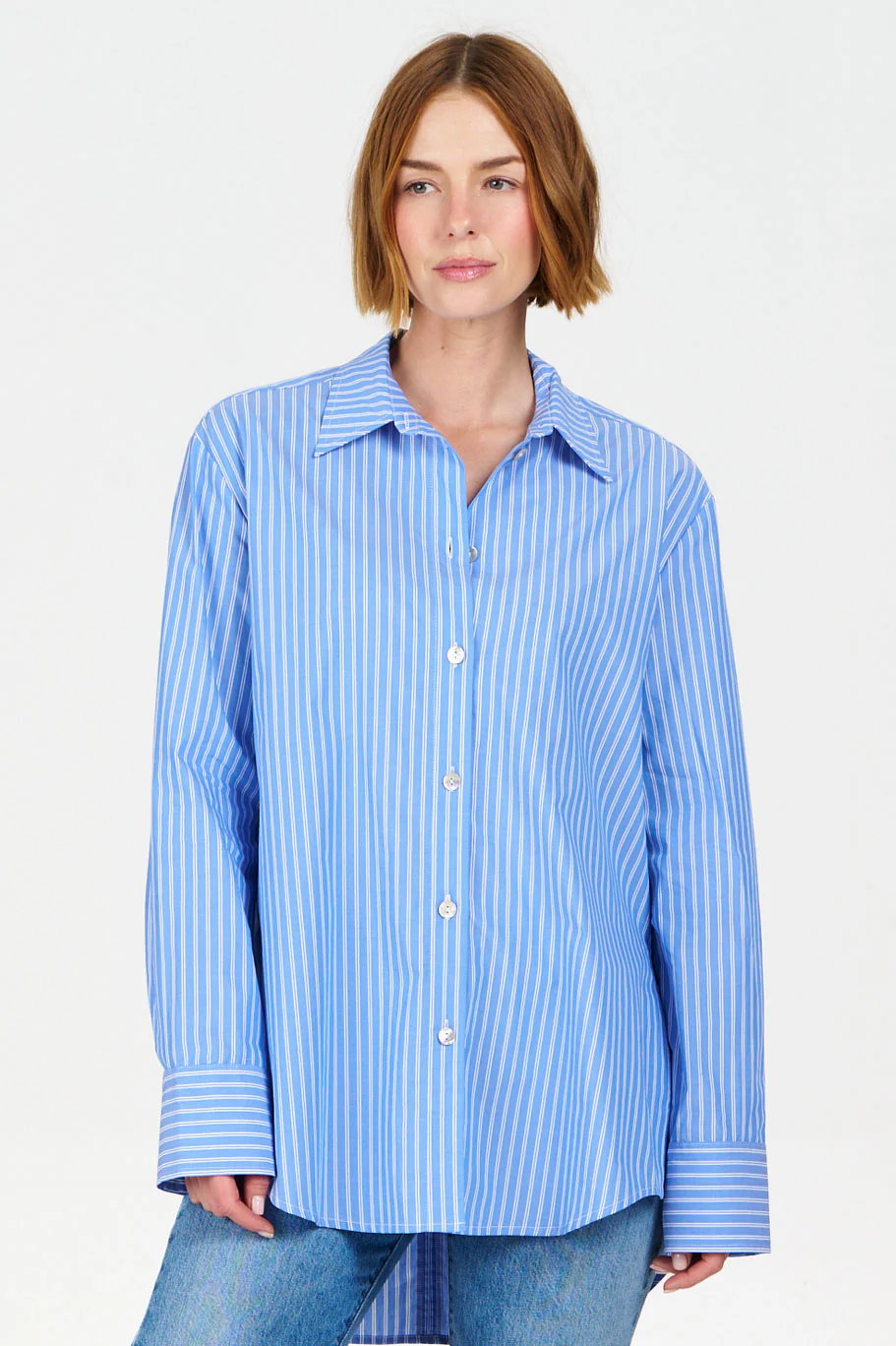 BUSBY Organic Cotton Shirt - Blue Stripe - Image 4