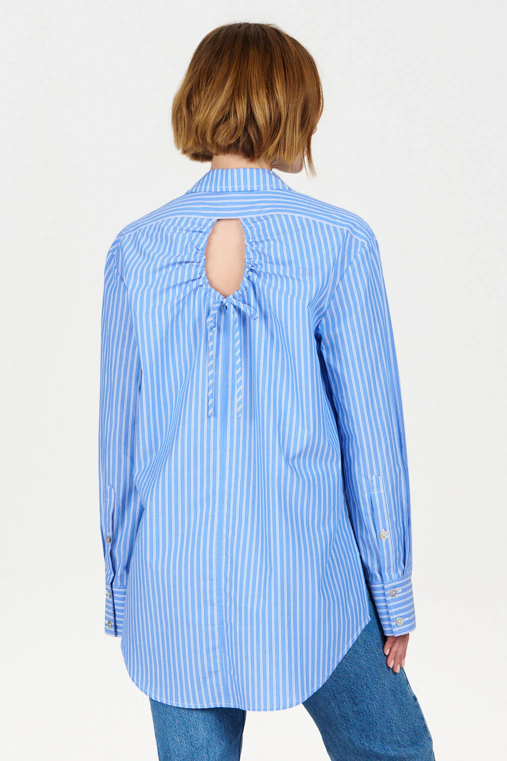 BUSBY Organic Cotton Shirt - Blue Stripe - Image 5