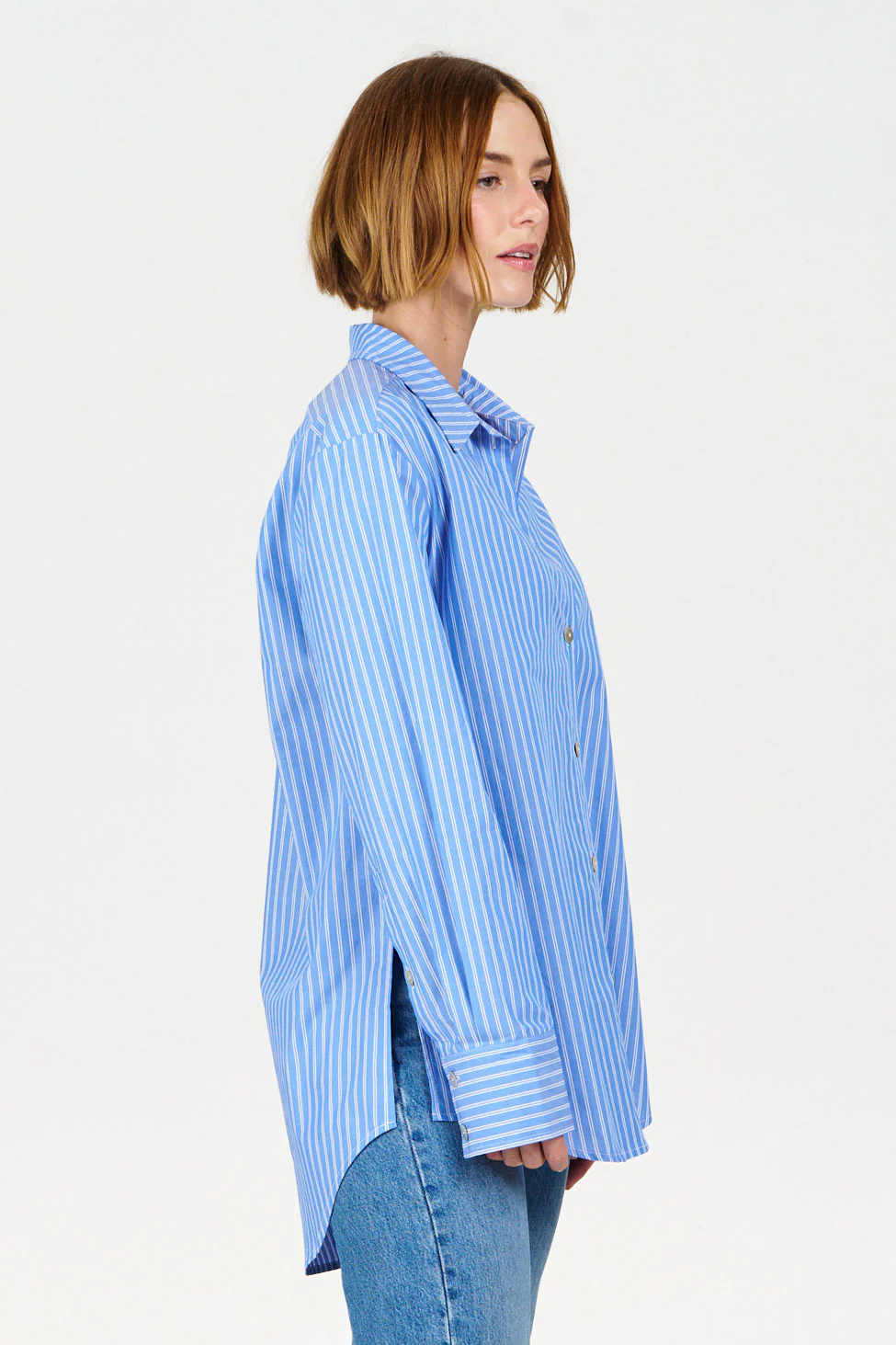 BUSBY Organic Cotton Shirt - Blue Stripe - Image 6