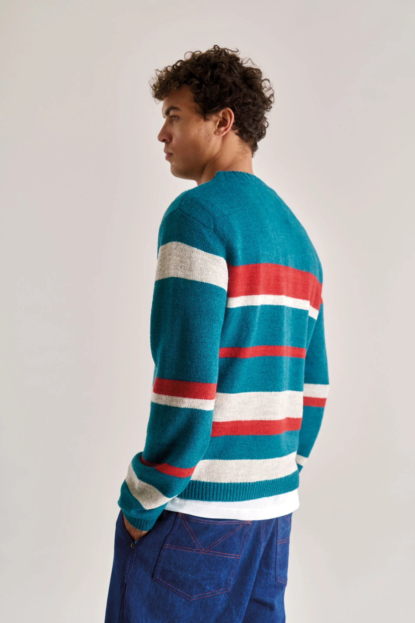 GABRIEL Lambs Wool Stripe Jumper - Evergreen - Image 2