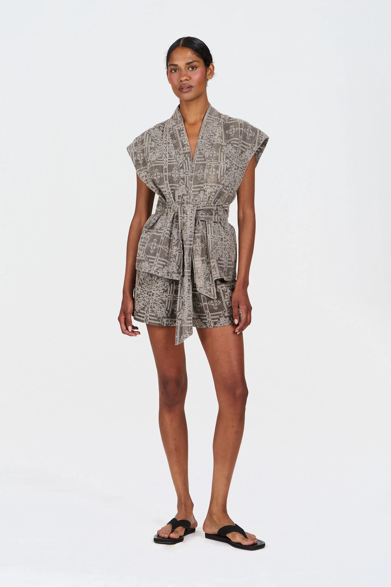 GEORGIE Organic Linen Cotton Gilet - Mushroom Crossstich - Image 5