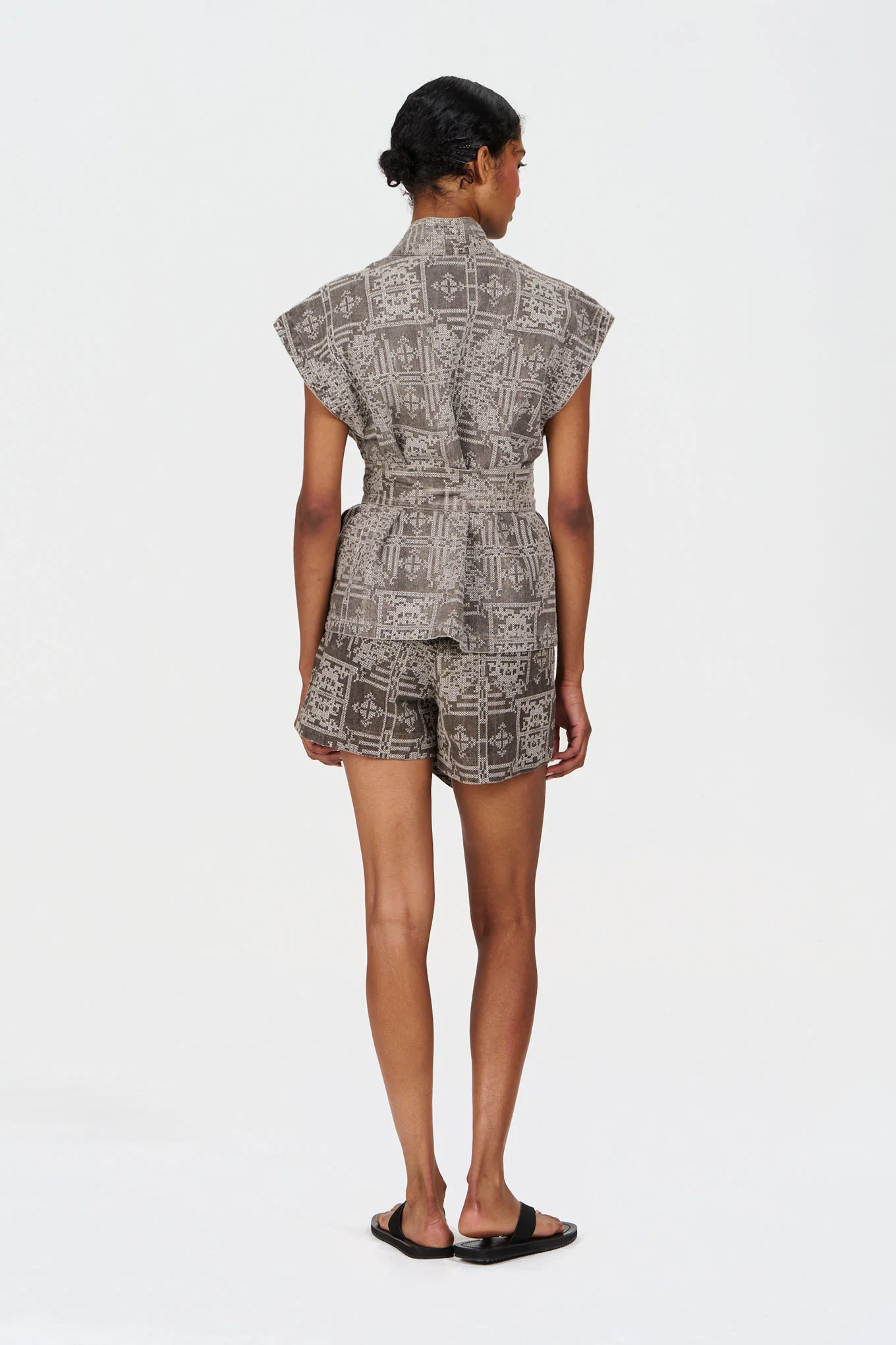 GEORGIE Organic Linen Cotton Gilet - Mushroom Crossstich - Image 6