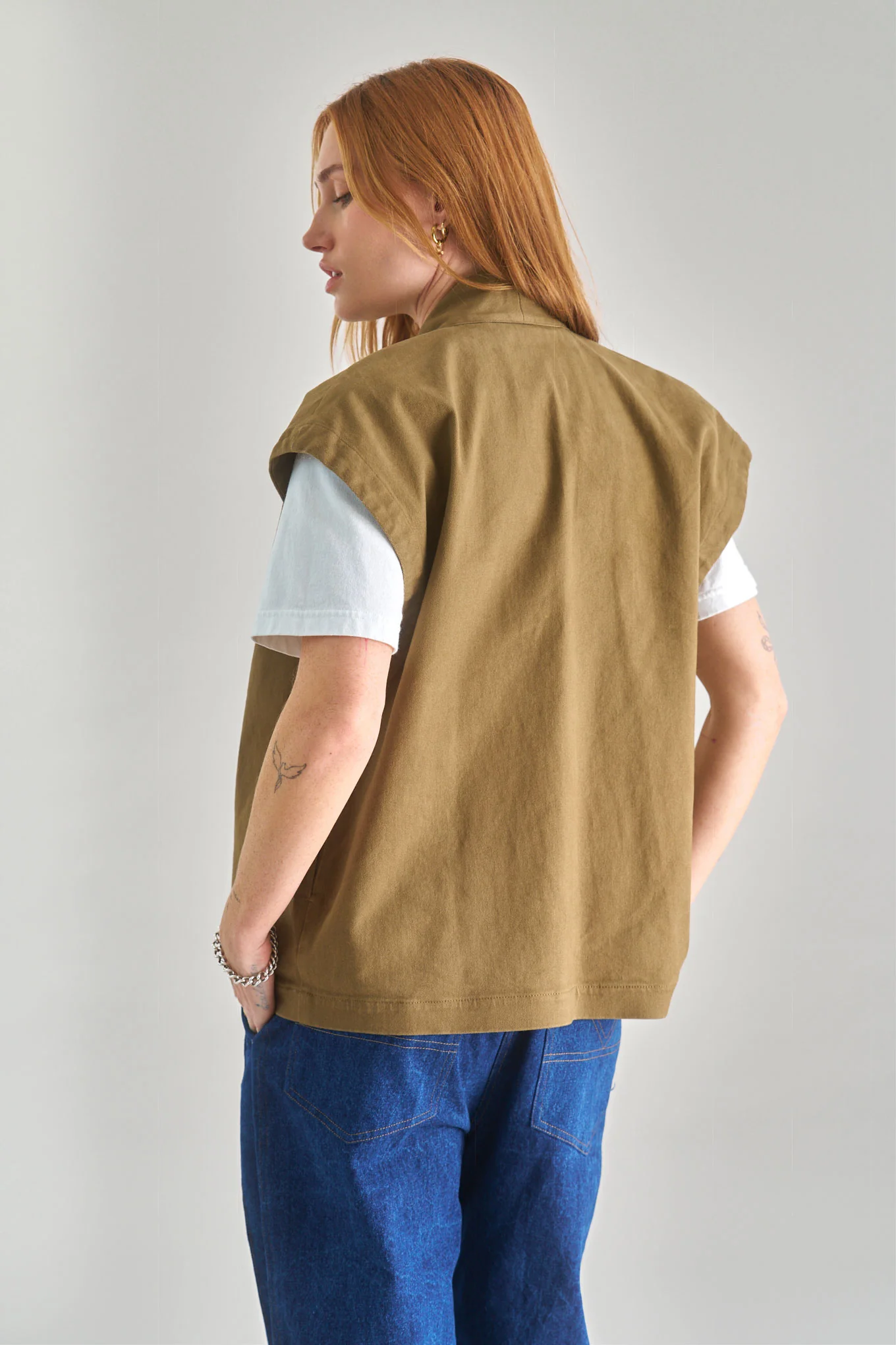 GEORGIE Organic Cotton Gilet - Olive - Image 7