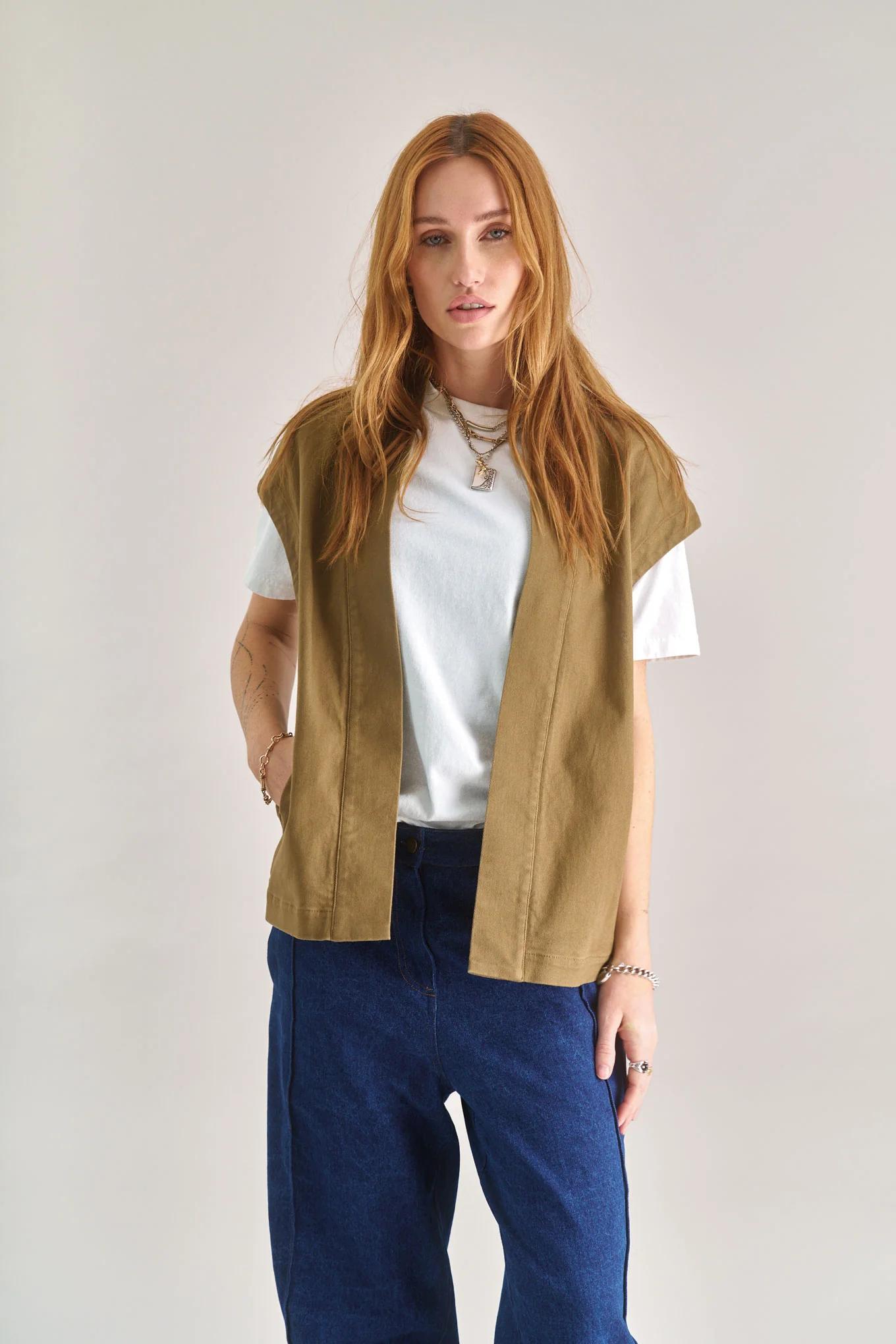 GEORGIE Organic Cotton Gilet - Olive - Image 8