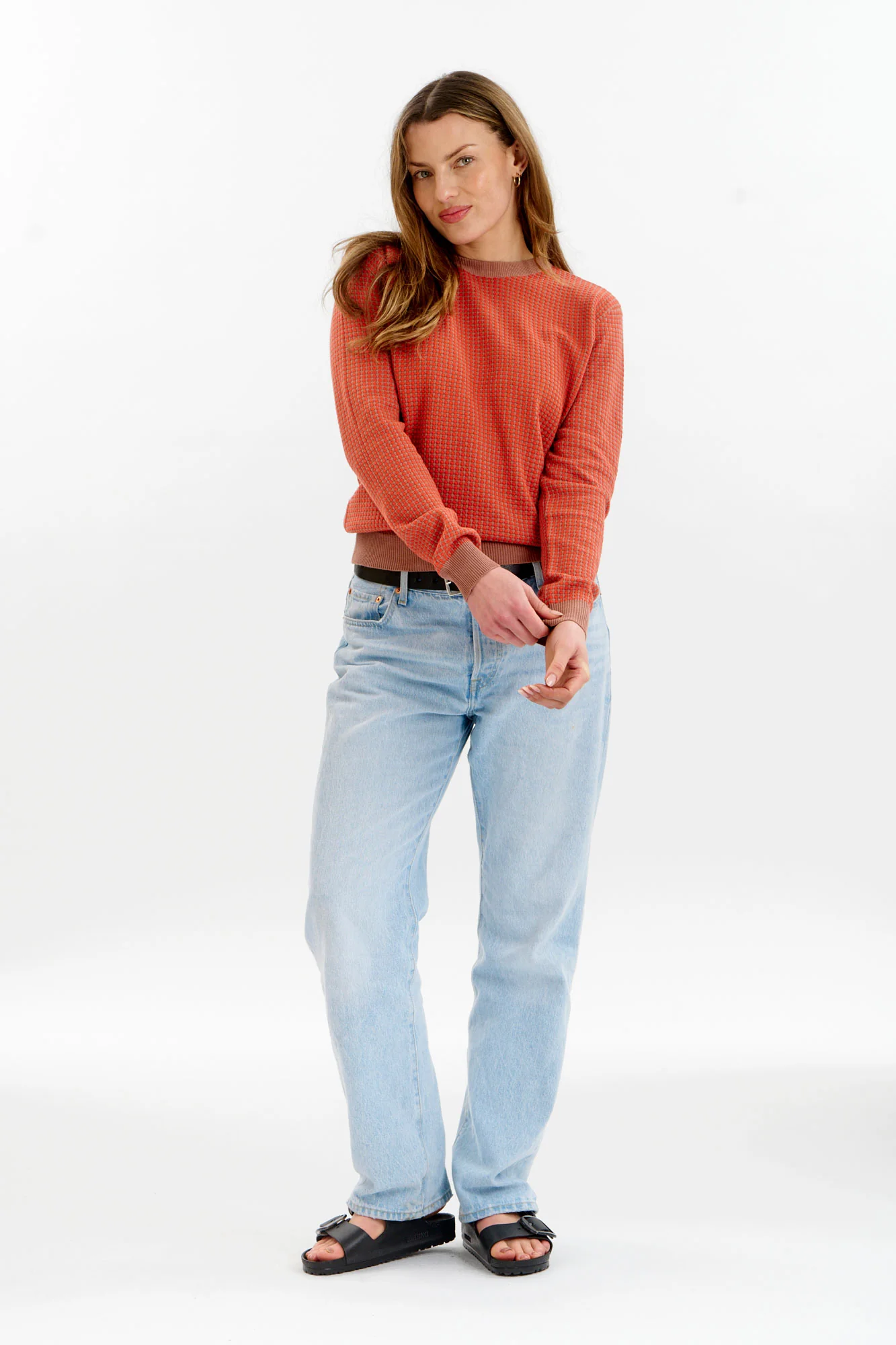 HANA Organic Cotton Jumper - Coffee & Red - Image 3