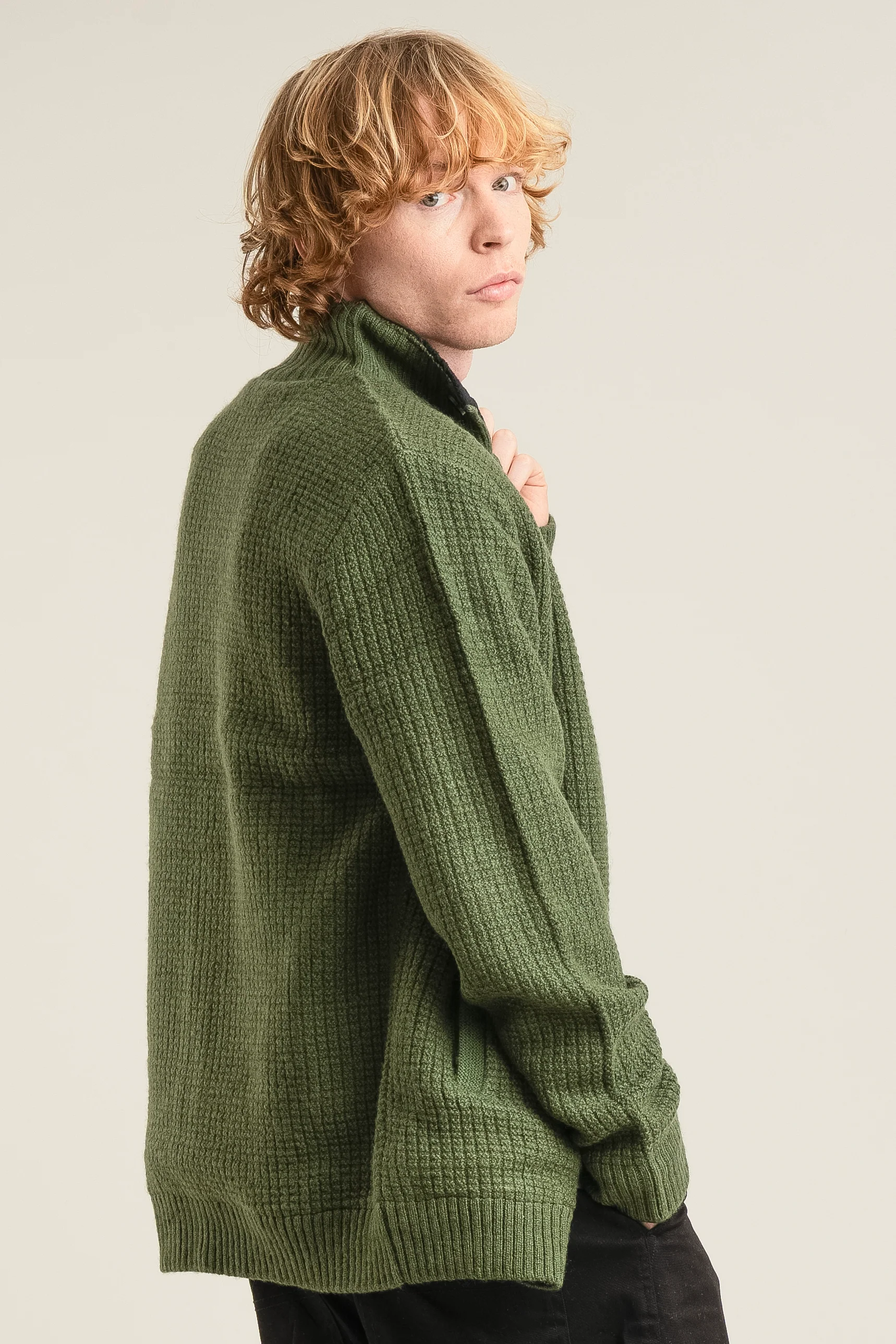 HEATH Fleece Lined Wool Jacket - Olive - Image 4