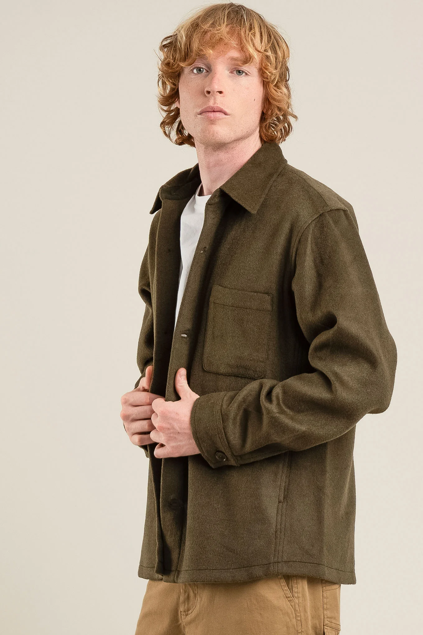 JOHAN Recycled Wool Poly Blend Over Shirt- Olive - Image 2