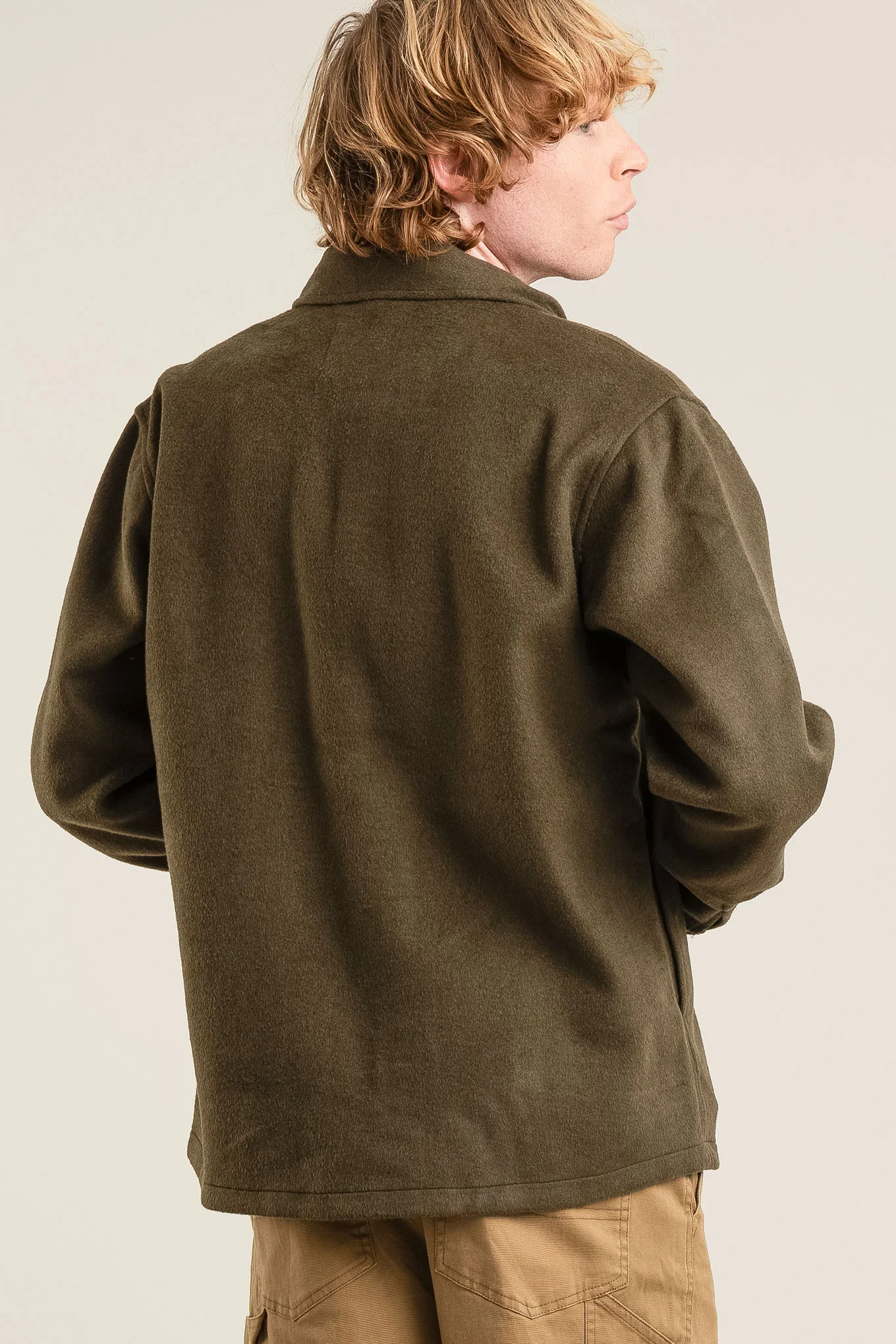 JOHAN Recycled Wool Poly Blend Over Shirt- Olive - Image 3