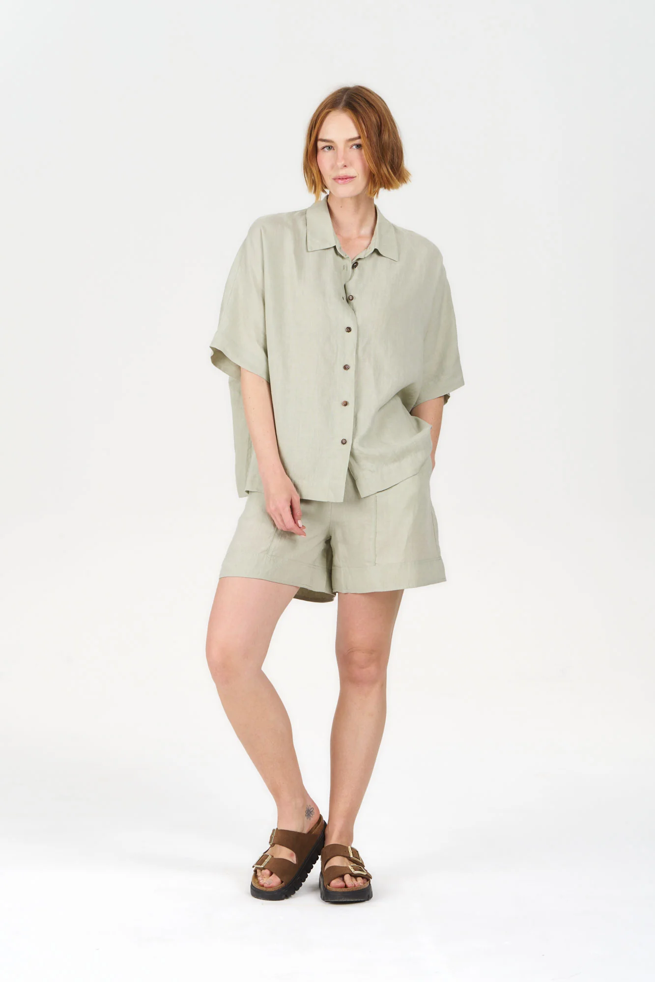 KIMONO Tencel Linen Shirt - Soft sage - Image 6
