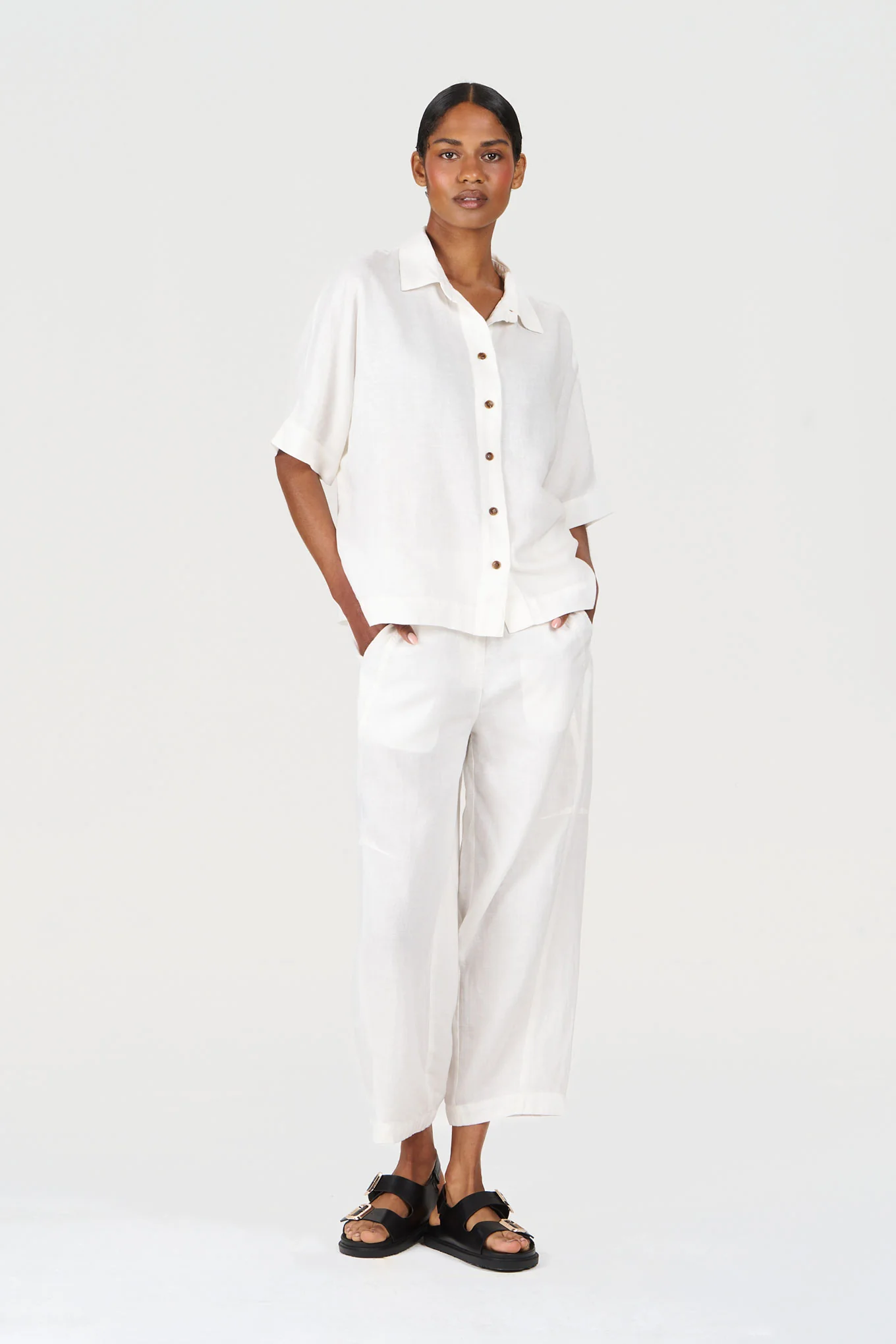 KIMONO Tencel Linen Shirt - White - Image 3