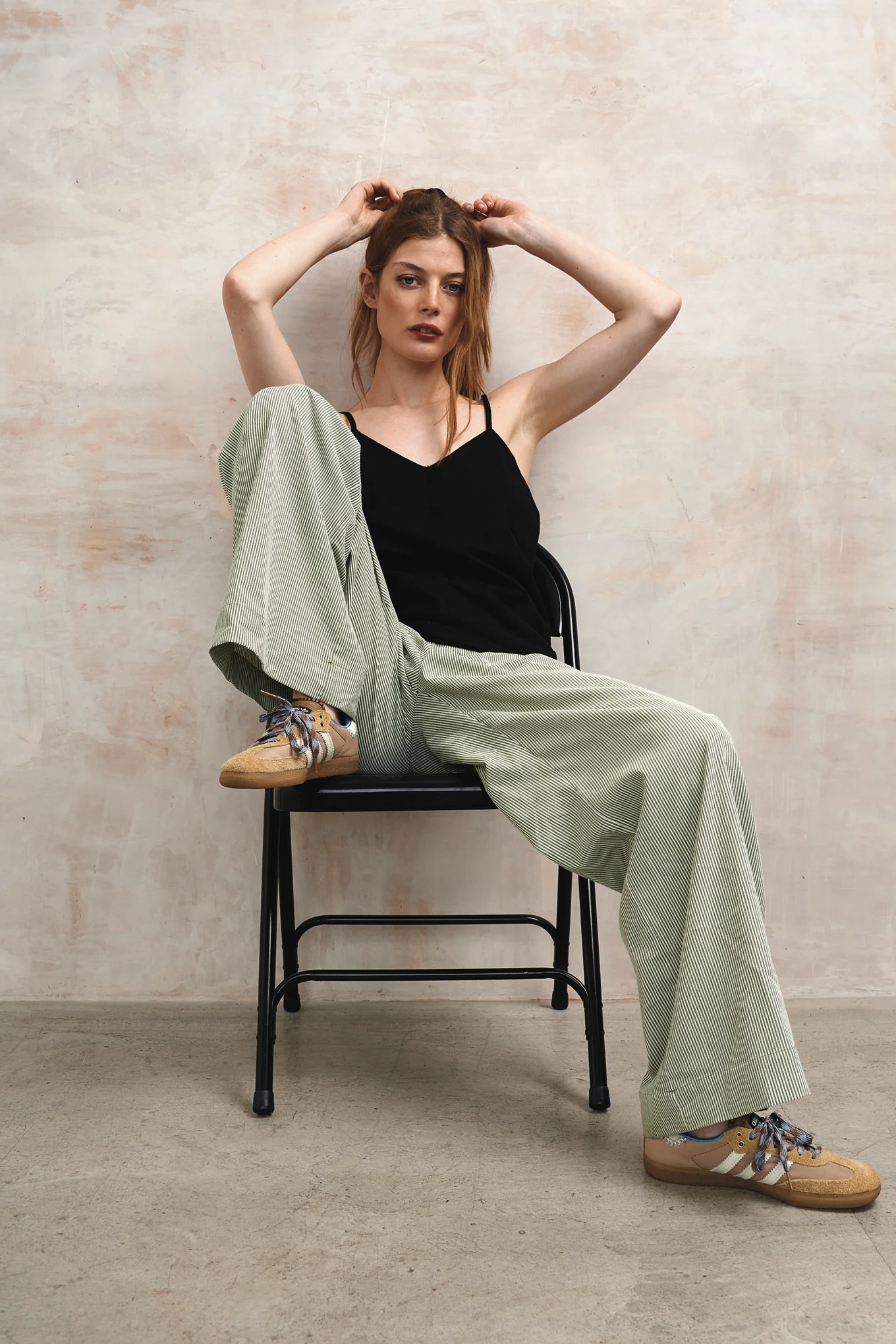 LOLA - Organic Cotton Trousers - Green Stripe - Image 3