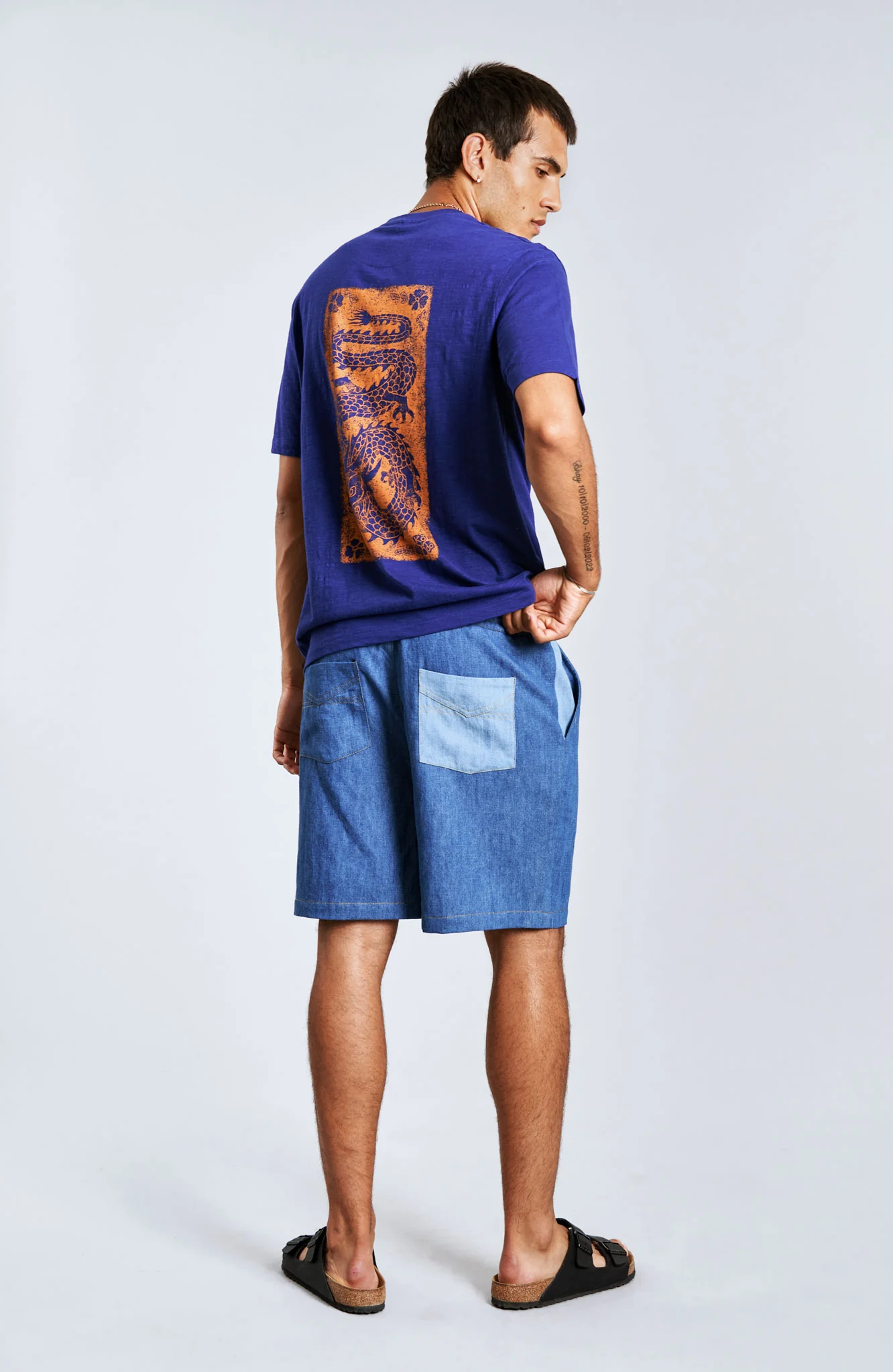 MARIO - Linen Shorts Blue Patchwork - Image 4