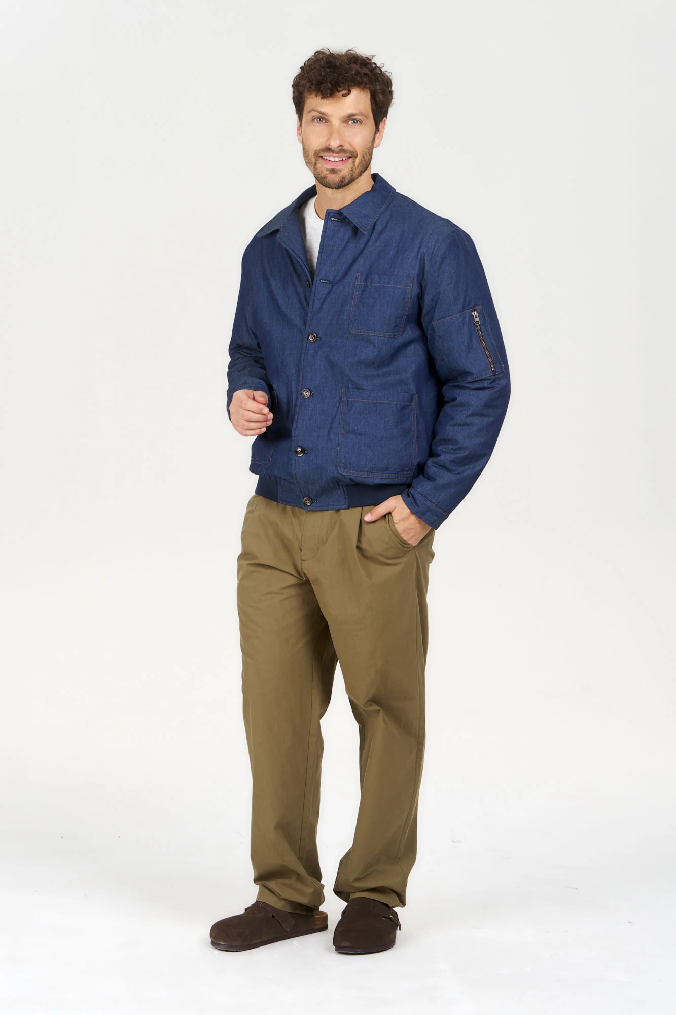 NILE Organic Cotton Chambray Jacket - Mid Wash - Image 3