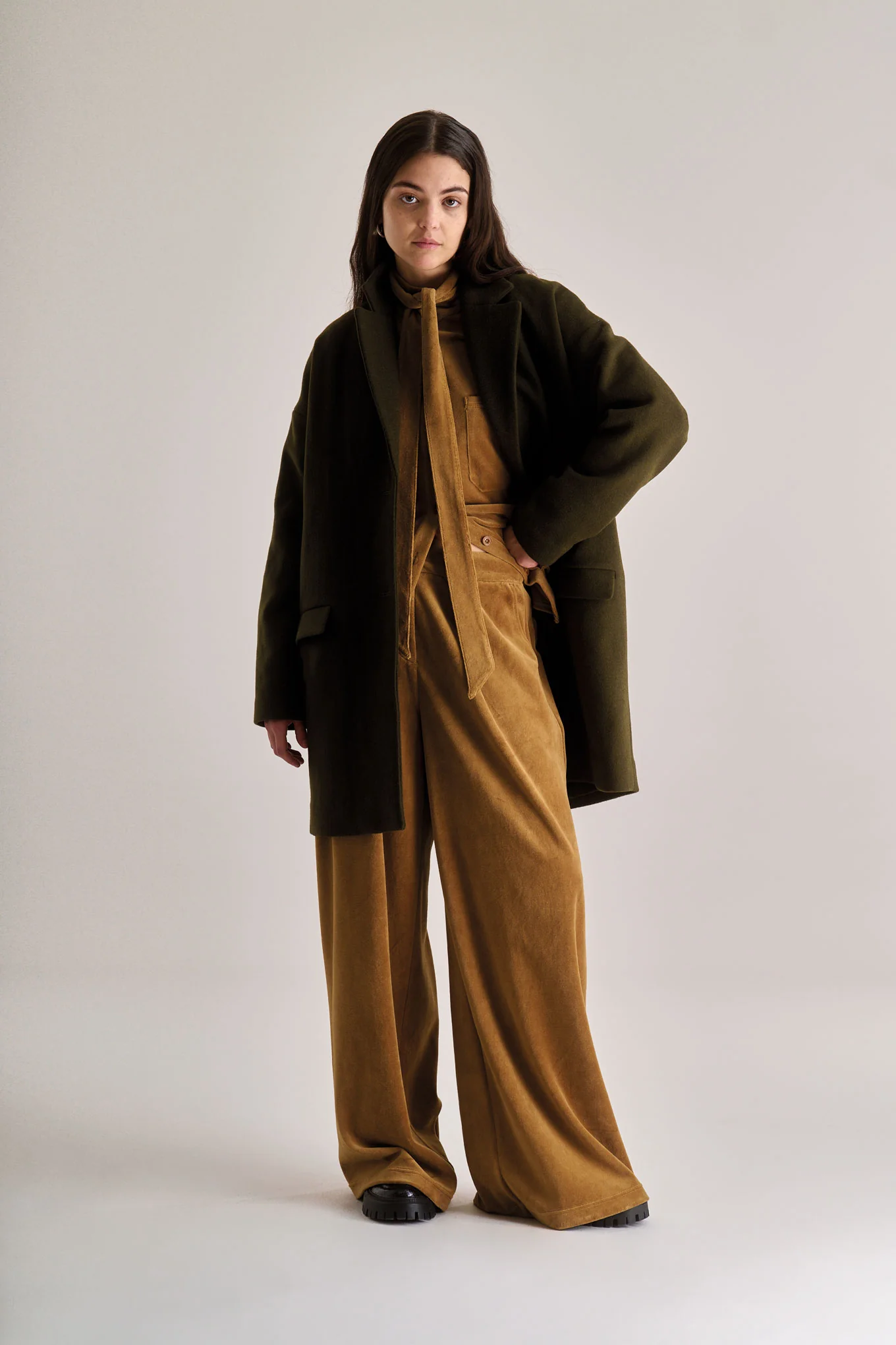 OLIVIA Recycled Wool Poly Coat - Olive - Image 2