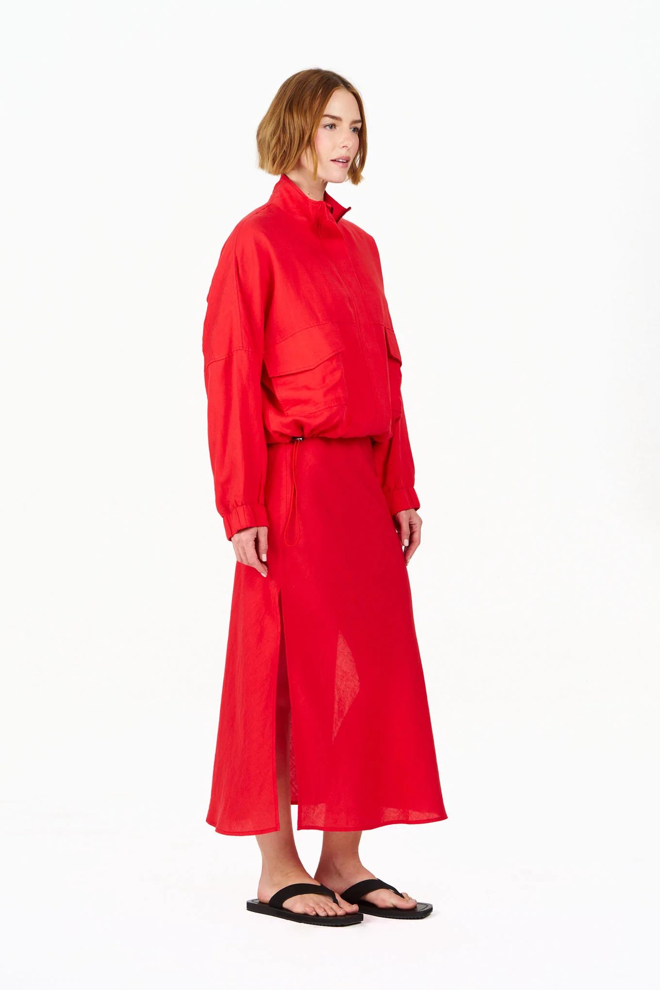 RAY Tencel Linen Skirt - Coral - Image 3