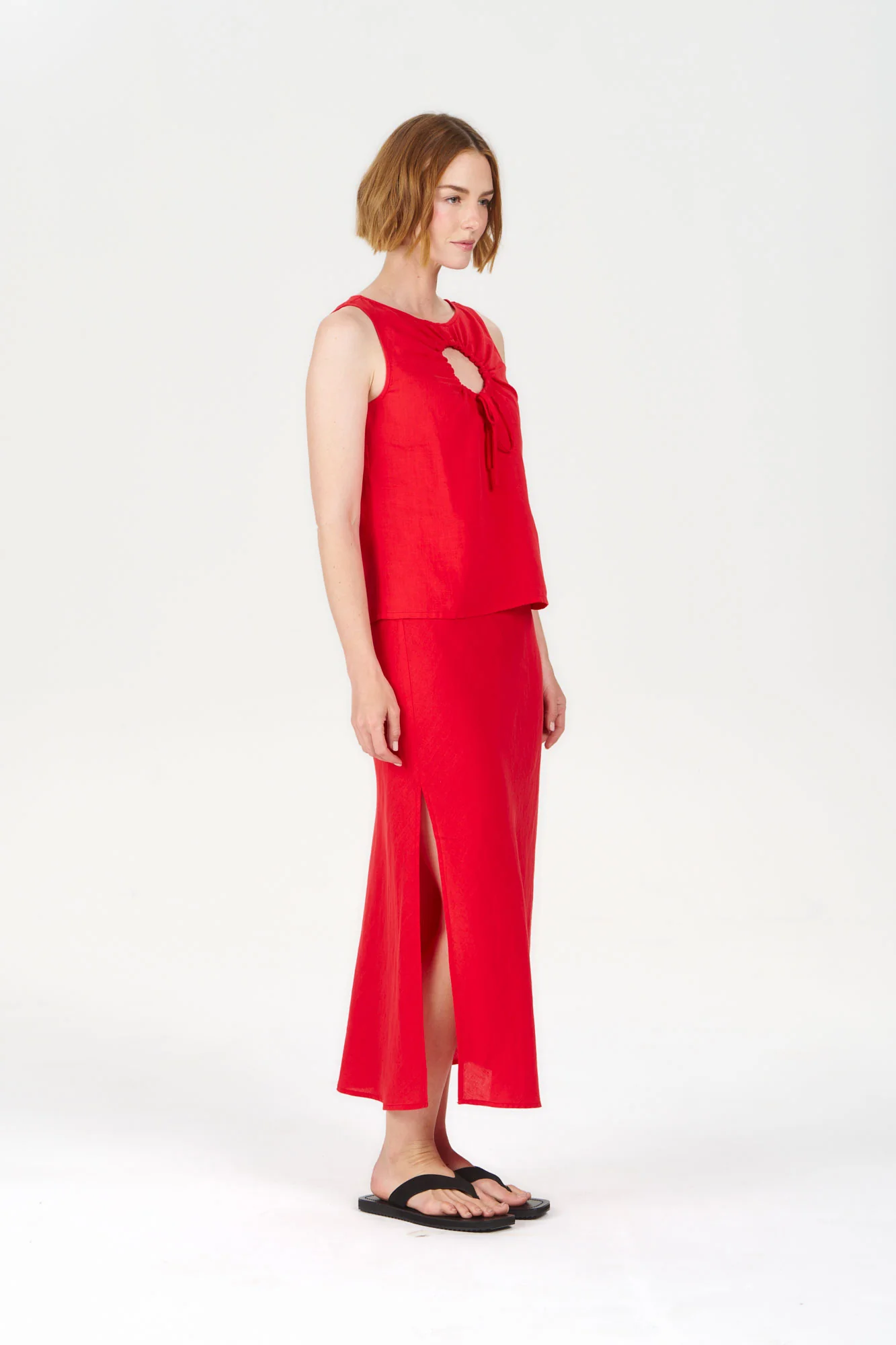 RAY Tencel Linen Skirt - Coral - Image 4