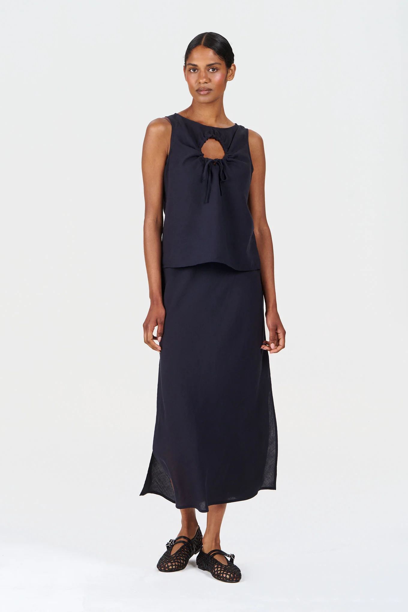 RAY Tencel Linen Skirt - Navy - Image 3