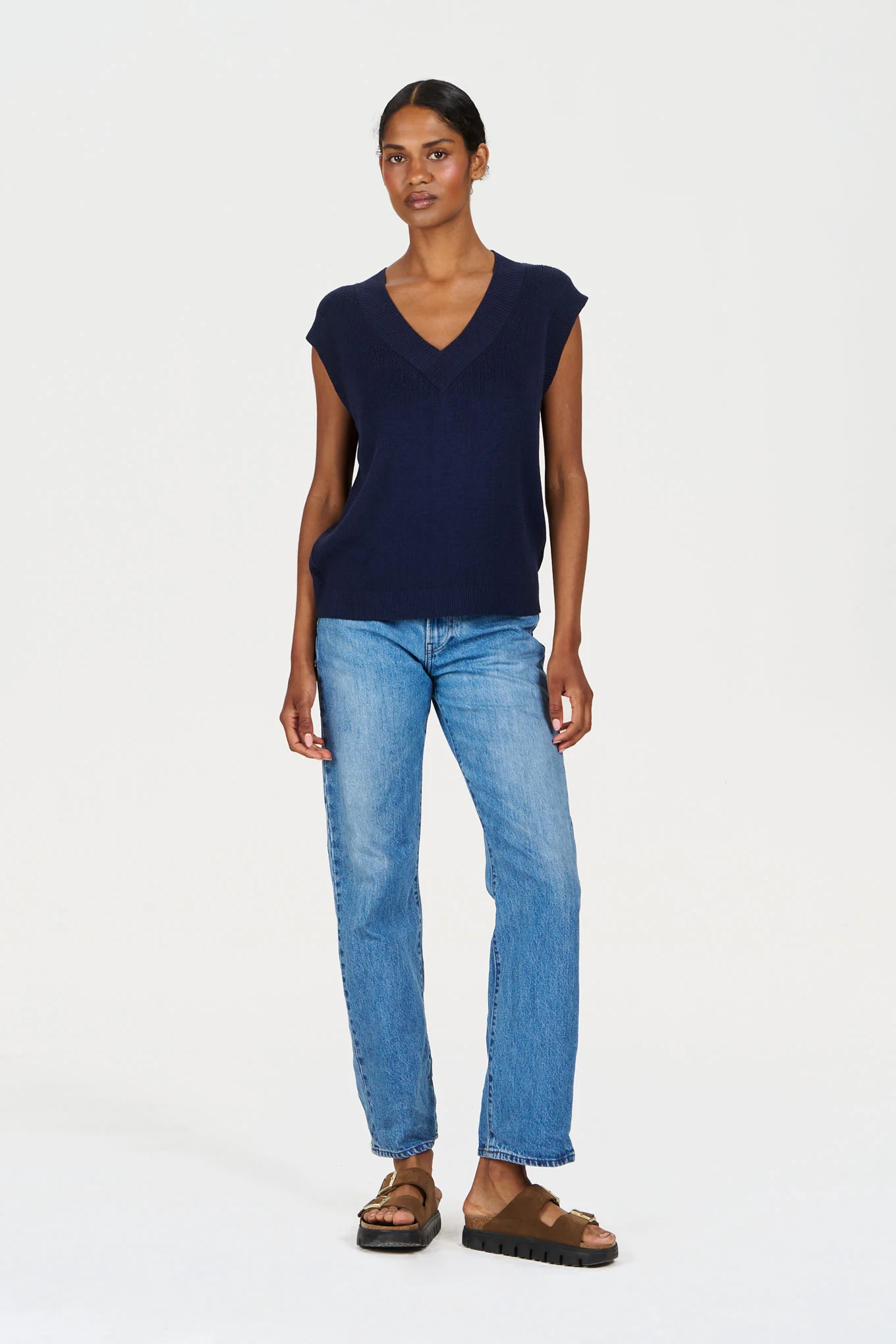 SANDER Organic Ramie Cotton Vest - navy - Image 2