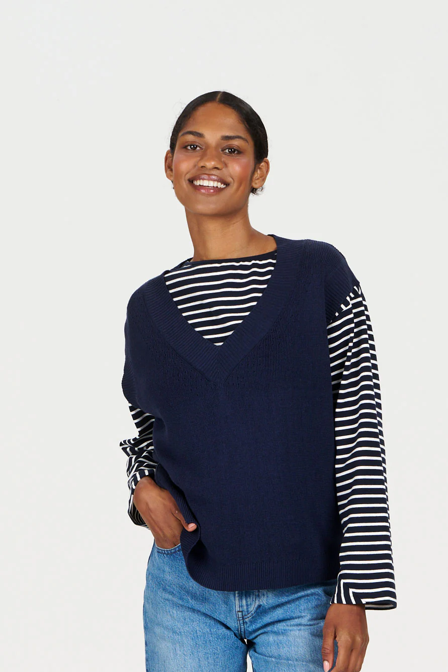 SANDER Organic Ramie Cotton Vest - navy - Image 3