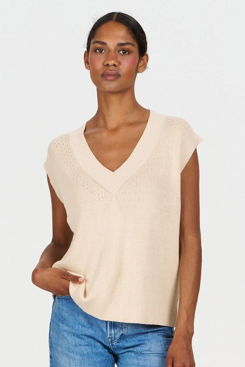 SANDER Organic Ramie Cotton Vest - Sand