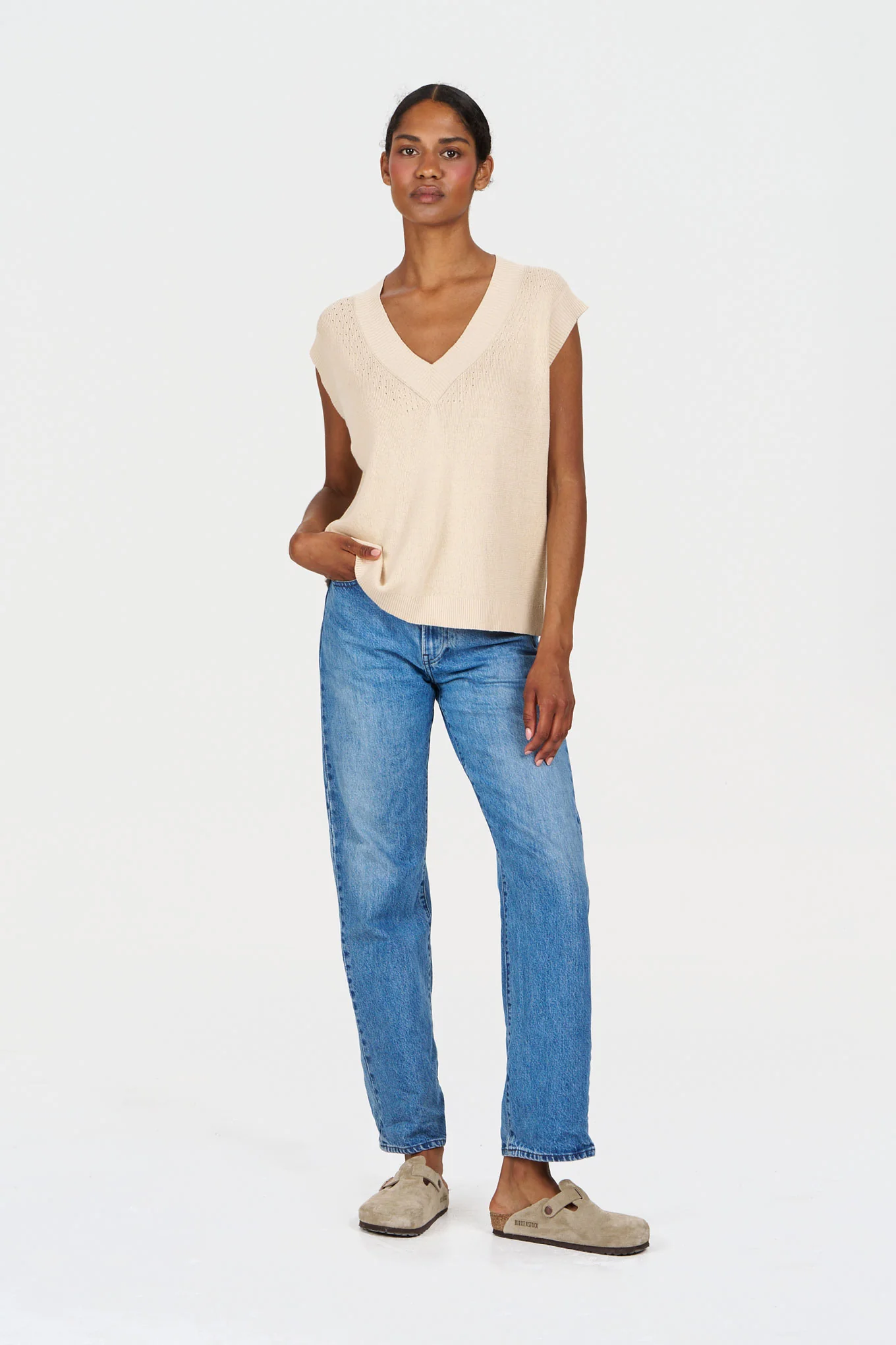 SANDER Organic Ramie Cotton Vest - Sand - Image 3
