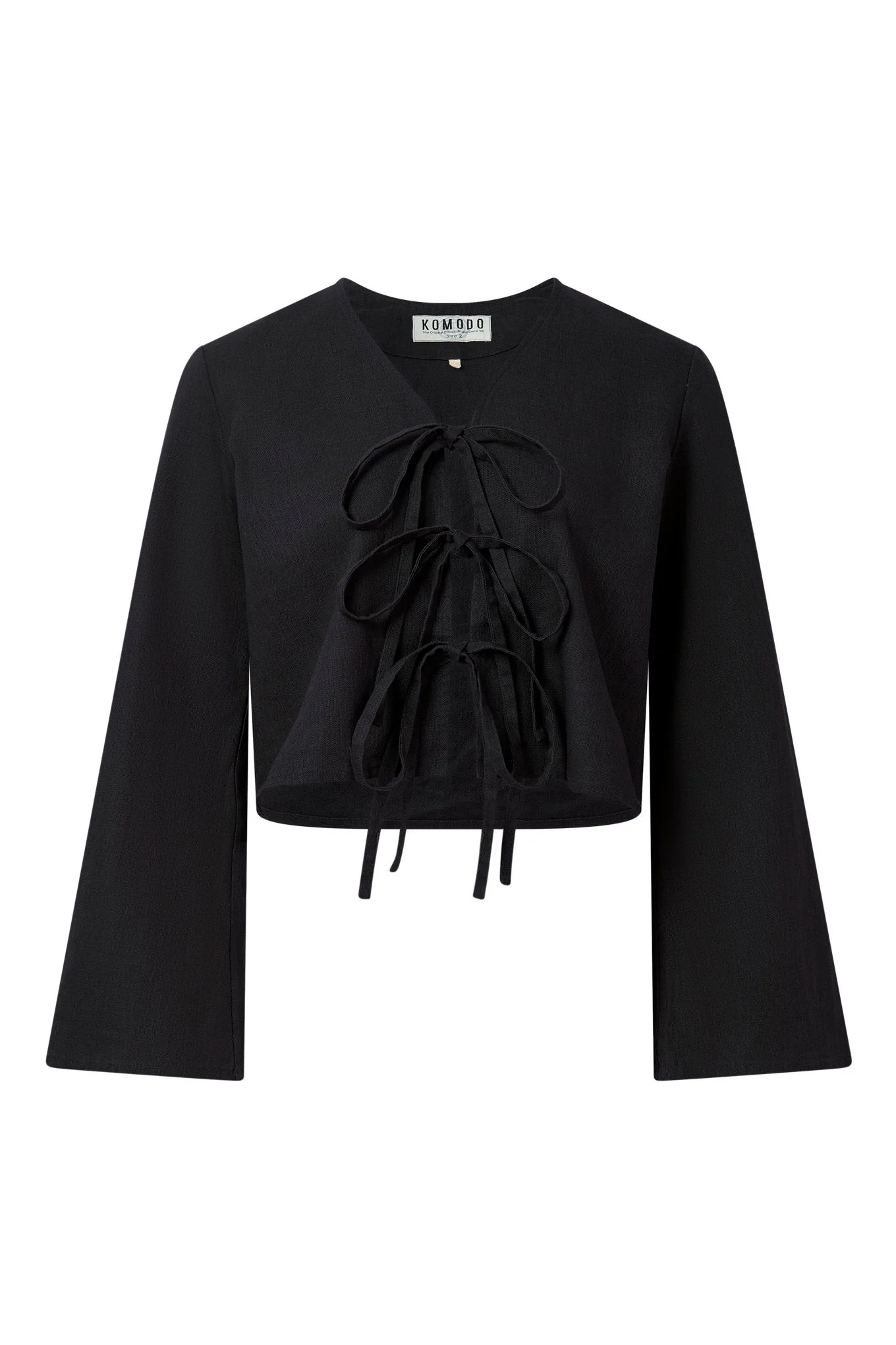 SAVANNAH - Organic Linen Cotton Tie Top - Black - Image 2