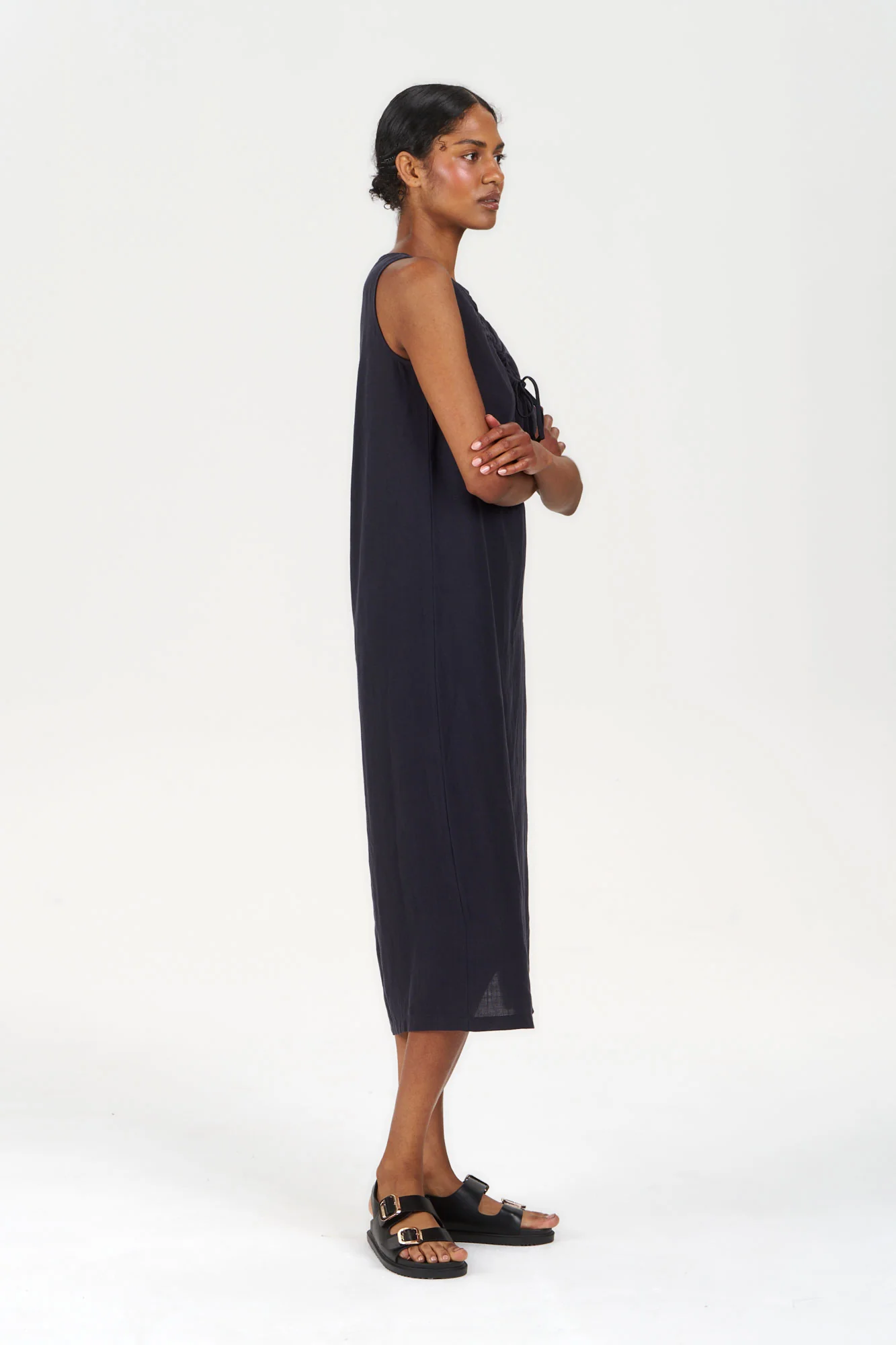 SHANTI Tencel Linen Dress - Navy - Image 2