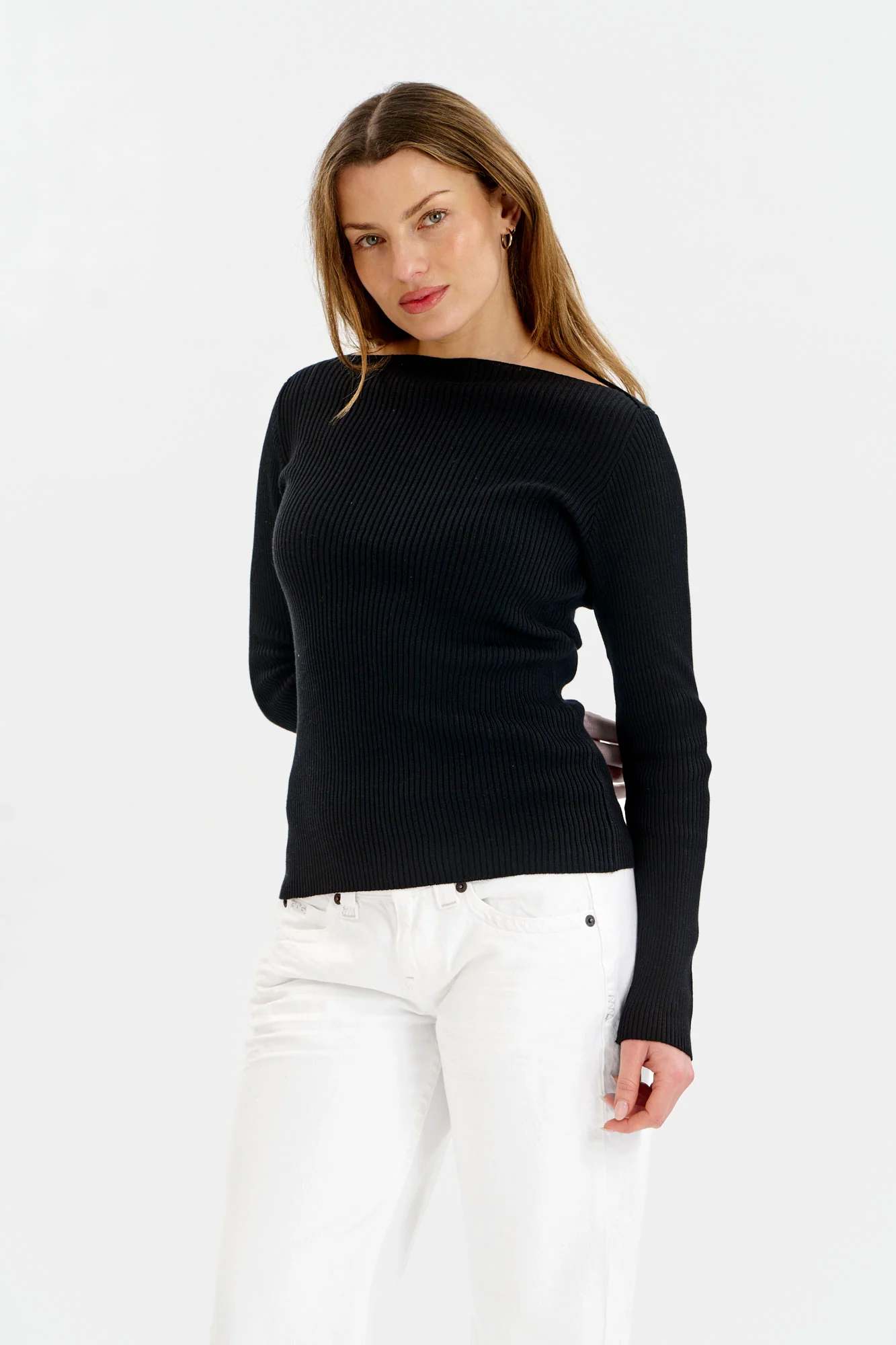 WASABI Organic Cotton Rib Knit Top - Black - Image 3
