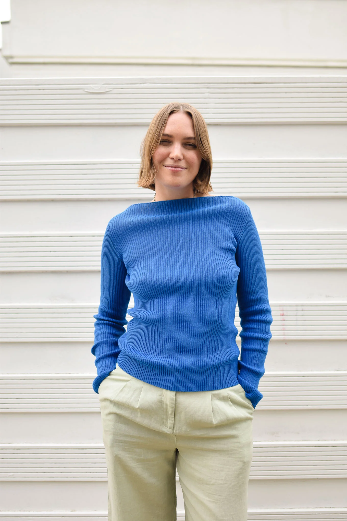 WASABI Organic Cotton Rib Knit Top - Blue - Image 3