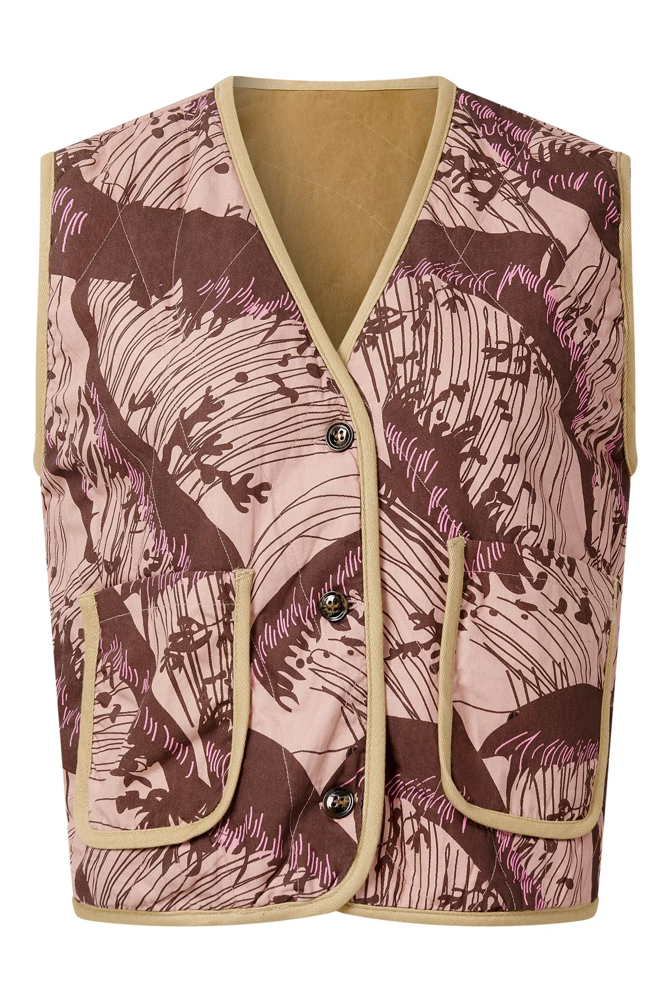 WAVE - Organic Cotton Reversible Gilet - Camel/Pink - Image 2